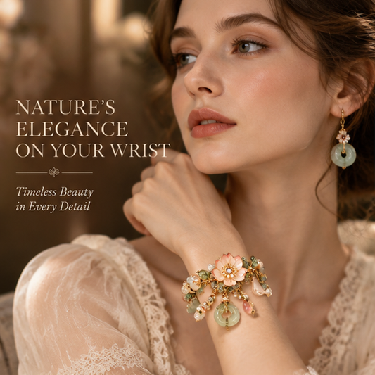 Floral Jade Bracelet – Elegant Flower Charm Bracelet with Natural Gemstone Details