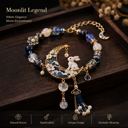 Moon Rabbit Charm Bracelet – Elegant Crescent Moon Bracelet with Gemstone Beads