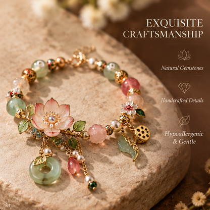 Floral Jade Bracelet – Elegant Flower Charm Bracelet with Natural Gemstone Details
