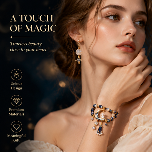 Moon Rabbit Charm Bracelet – Elegant Crescent Moon Bracelet with Gemstone Beads