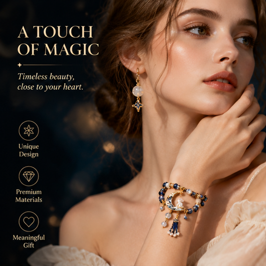 Moon Rabbit Charm Bracelet – Elegant Crescent Moon Bracelet with Gemstone Beads