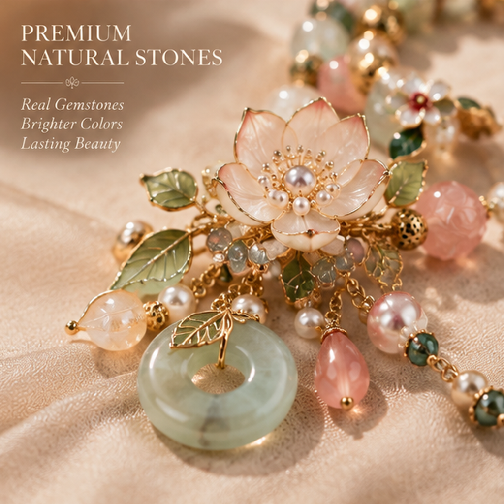 Floral Jade Bracelet – Elegant Flower Charm Bracelet with Natural Gemstone Details