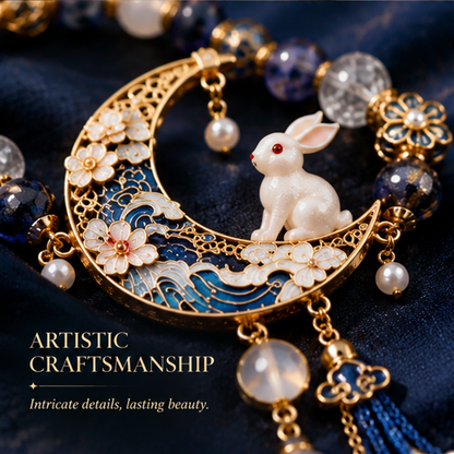 Moon Rabbit Charm Bracelet – Elegant Crescent Moon Bracelet with Gemstone Beads