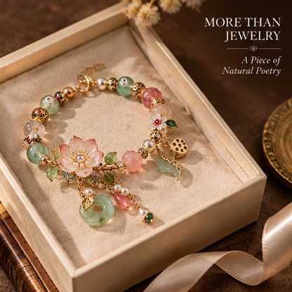 Floral Jade Bracelet – Elegant Flower Charm Bracelet with Natural Gemstone Details
