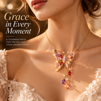 Butterfly Crystal Necklace – Elegant Butterfly Pendant Necklace with Colorful Gemstone Details