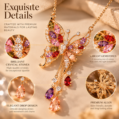 Butterfly Crystal Necklace – Elegant Butterfly Pendant Necklace with Colorful Gemstone Details