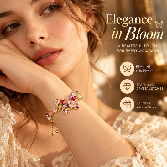 Butterfly Crystal Bracelet – Elegant Butterfly Charm Bracelet with Colorful Gemstone Details