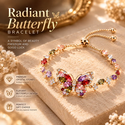 Butterfly Crystal Bracelet – Elegant Butterfly Charm Bracelet with Colorful Gemstone Details