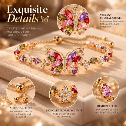 Butterfly Crystal Bracelet – Elegant Butterfly Charm Bracelet with Colorful Gemstone Details