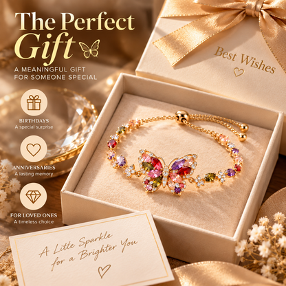 Butterfly Crystal Bracelet – Elegant Butterfly Charm Bracelet with Colorful Gemstone Details
