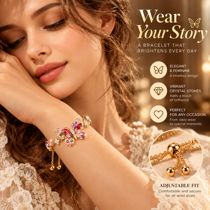 Butterfly Crystal Bracelet – Elegant Butterfly Charm Bracelet with Colorful Gemstone Details