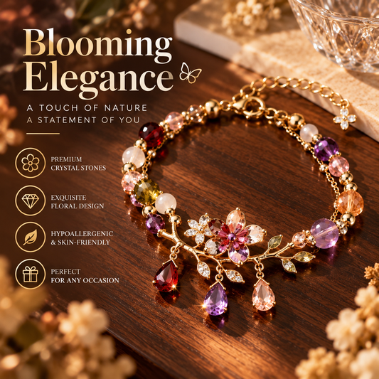 Floral Crystal Bracelet – Elegant Flower Charm Bracelet with Colorful Gemstone Details
