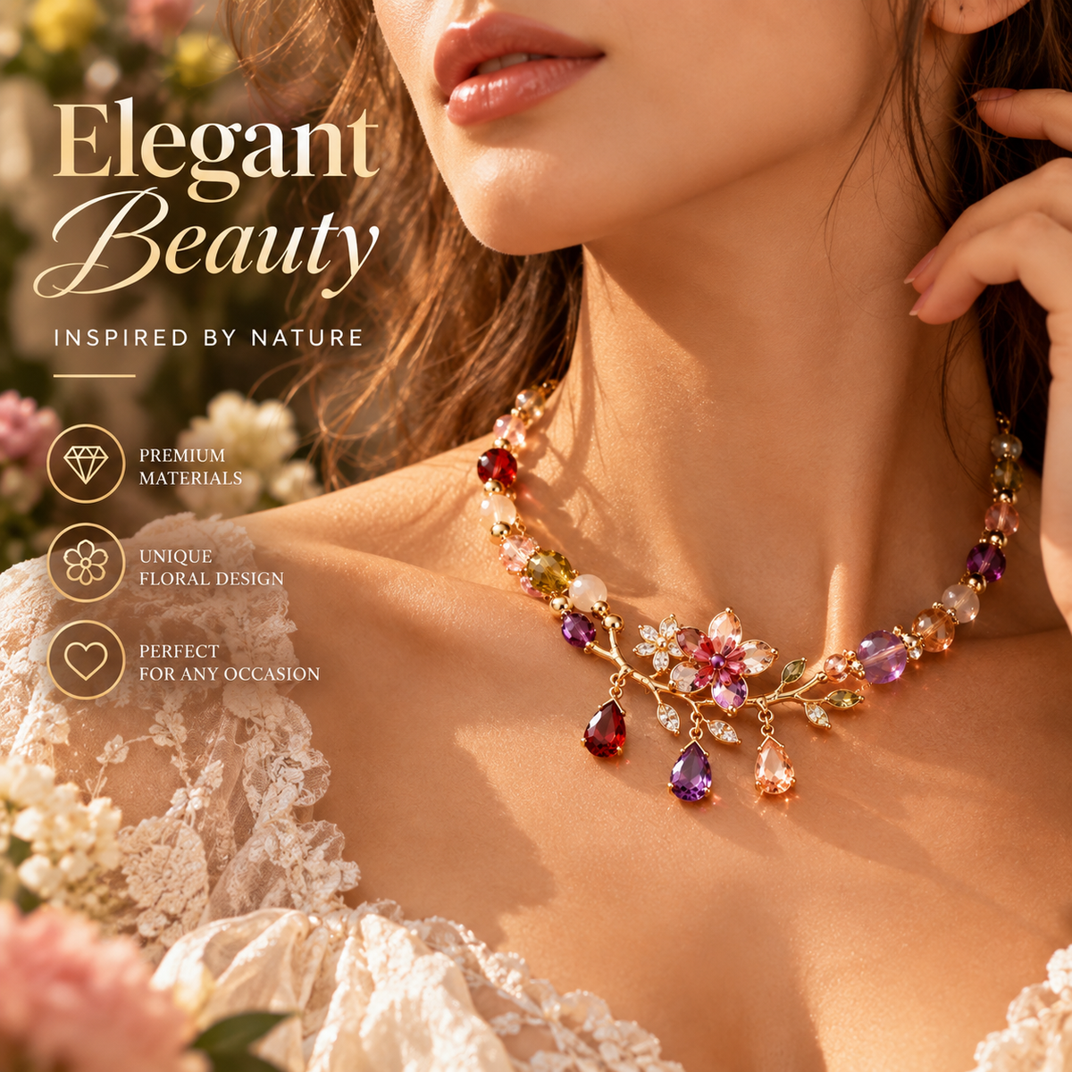 Floral Crystal Bracelet – Elegant Flower Charm Bracelet with Colorful Gemstone Details