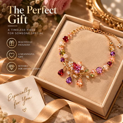 Floral Crystal Bracelet – Elegant Flower Charm Bracelet with Colorful Gemstone Details