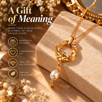 Textured Circle Pearl Necklace – Elegant Gold Necklace with Pearl Pendant Detail