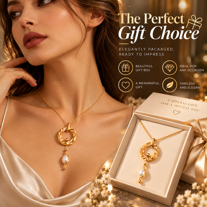 Textured Circle Pearl Necklace – Elegant Gold Necklace with Pearl Pendant Detail